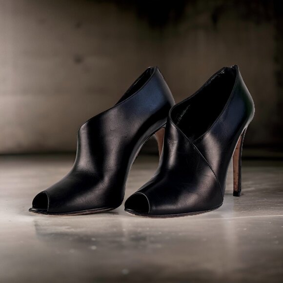 PRADA Black Leather Peep-Toe Ankle Booties - Size 39 - Picture 1 of 11